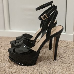 Black patent aldo ankle strap platform heels